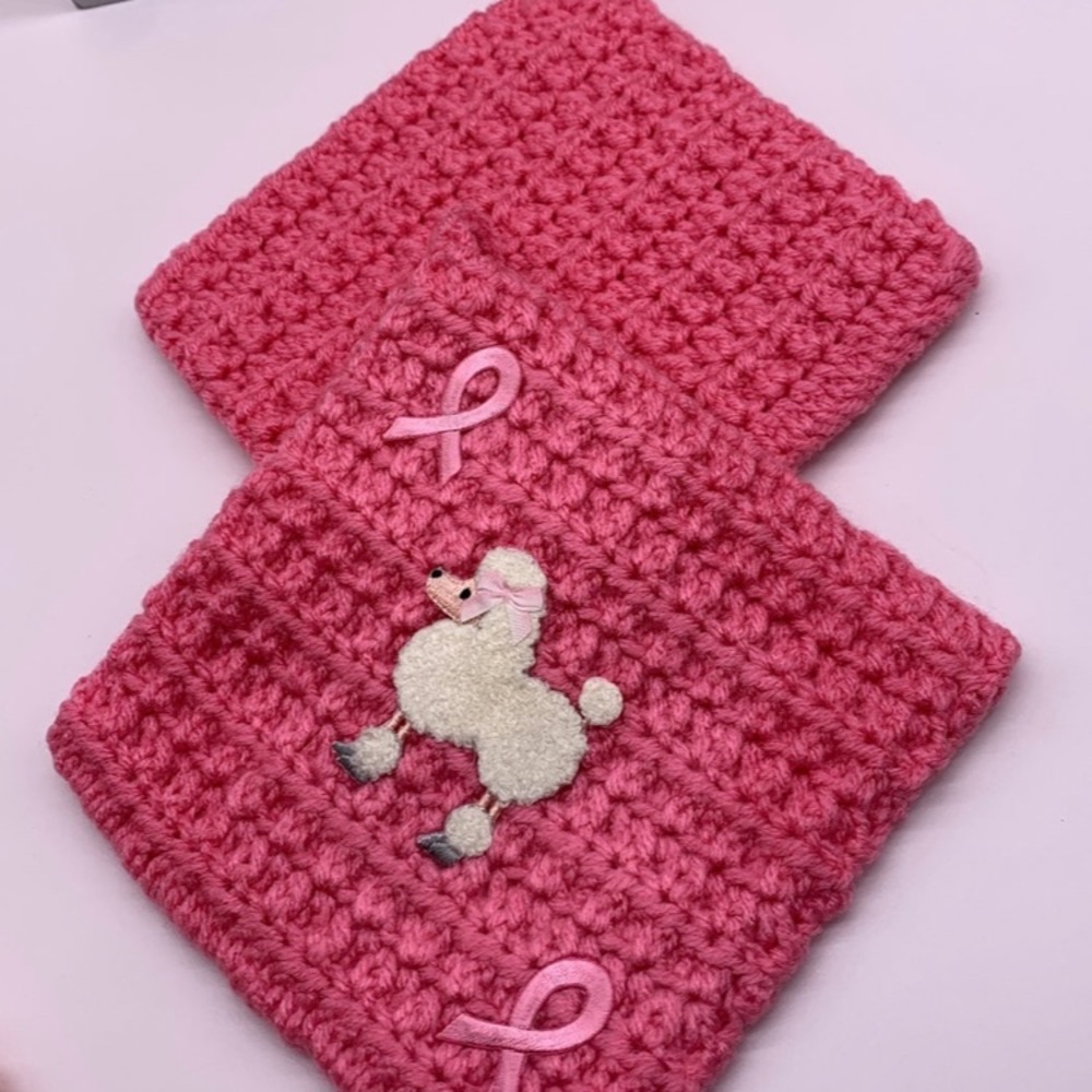 2 Vintage Pink poodle home-made crochet pot holders/hotpads for airfryer/oven 7" - Picture 6 of 10